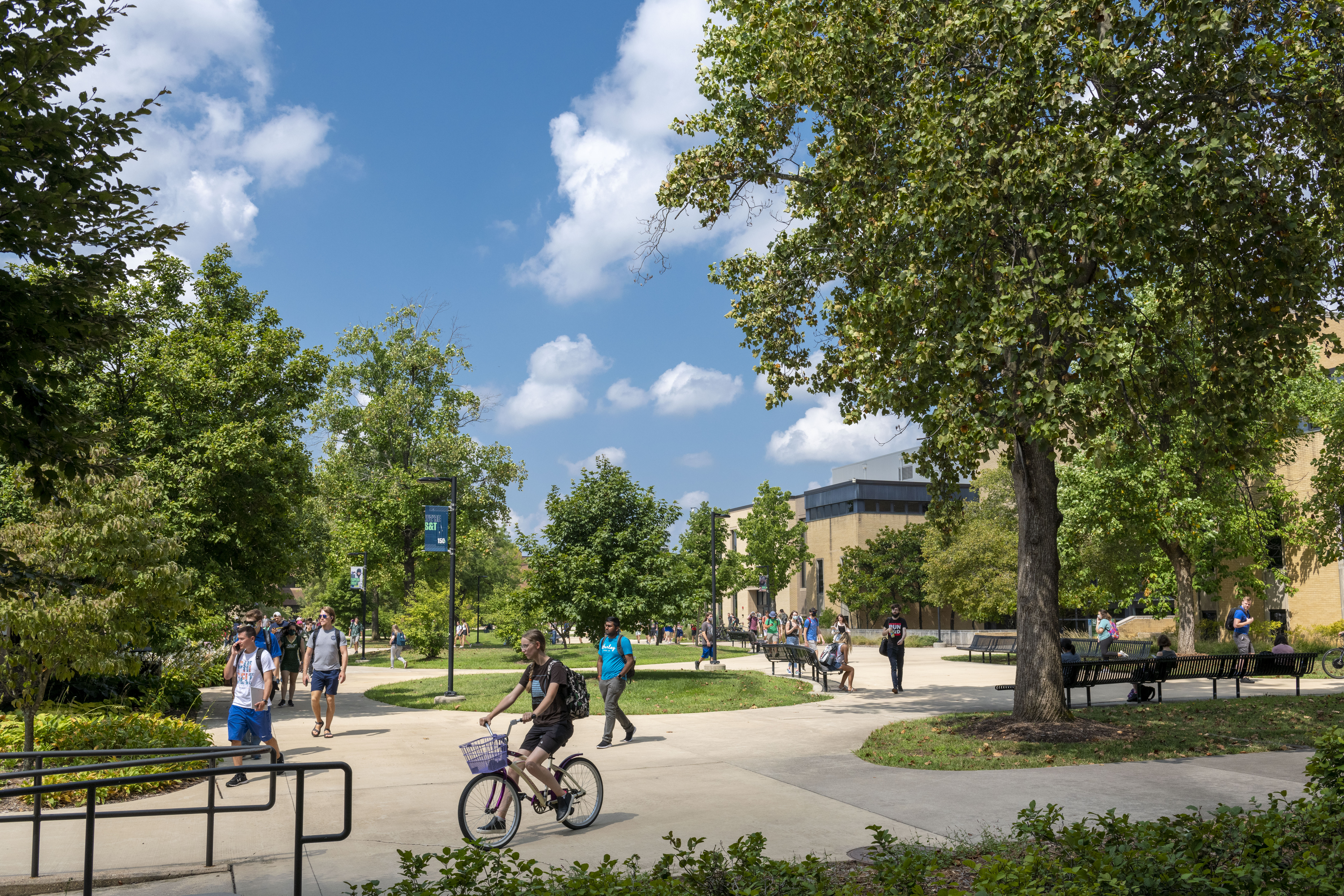 Students walking on campus.